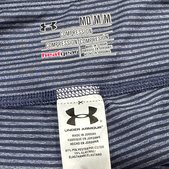 Under Armour Women Capri Leggings Size M Striped Blue HeatGear Compression - Picture 5 of 5